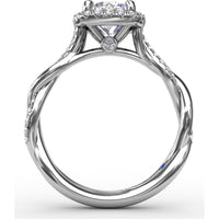 Cushion-Shaped Halo Engagement Ring Setting with Twisted Pavé Shank and Surprise Diamond by Fana - 0.30 Carat Total Diamond Weight