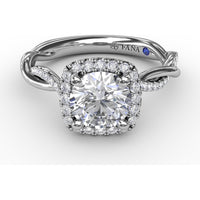 Cushion-Shaped Halo Engagement Ring Setting with Twisted Pavé Shank and Surprise Diamond by Fana - 0.30 Carat Total Diamond Weight