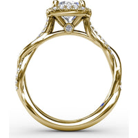 Cushion-Shaped Halo Engagement Ring Setting with Twisted Pavé Shank and Surprise Diamond by Fana - 0.30 Carat Total Diamond Weight