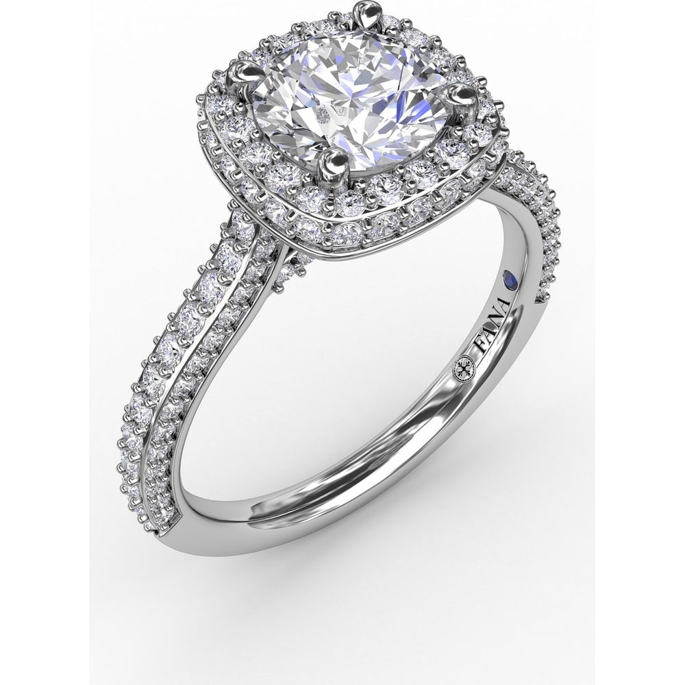 Cushion-Shaped Waterfall Halo Engagement Ring Setting with Pavé Split-Shank Band by Fana - 0.79 Carat Total Diamond Weight