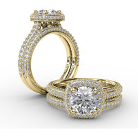 Cushion-Shaped Waterfall Halo Engagement Ring Setting with Pavé Split-Shank Band by Fana - 0.79 Carat Total Diamond Weight