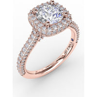 Cushion-Shaped Waterfall Halo Engagement Ring Setting with Pavé Split-Shank Band by Fana - 0.79 Carat Total Diamond Weight