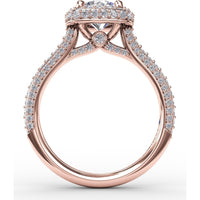 Cushion-Shaped Waterfall Halo Engagement Ring Setting with Pavé Split-Shank Band by Fana - 0.79 Carat Total Diamond Weight