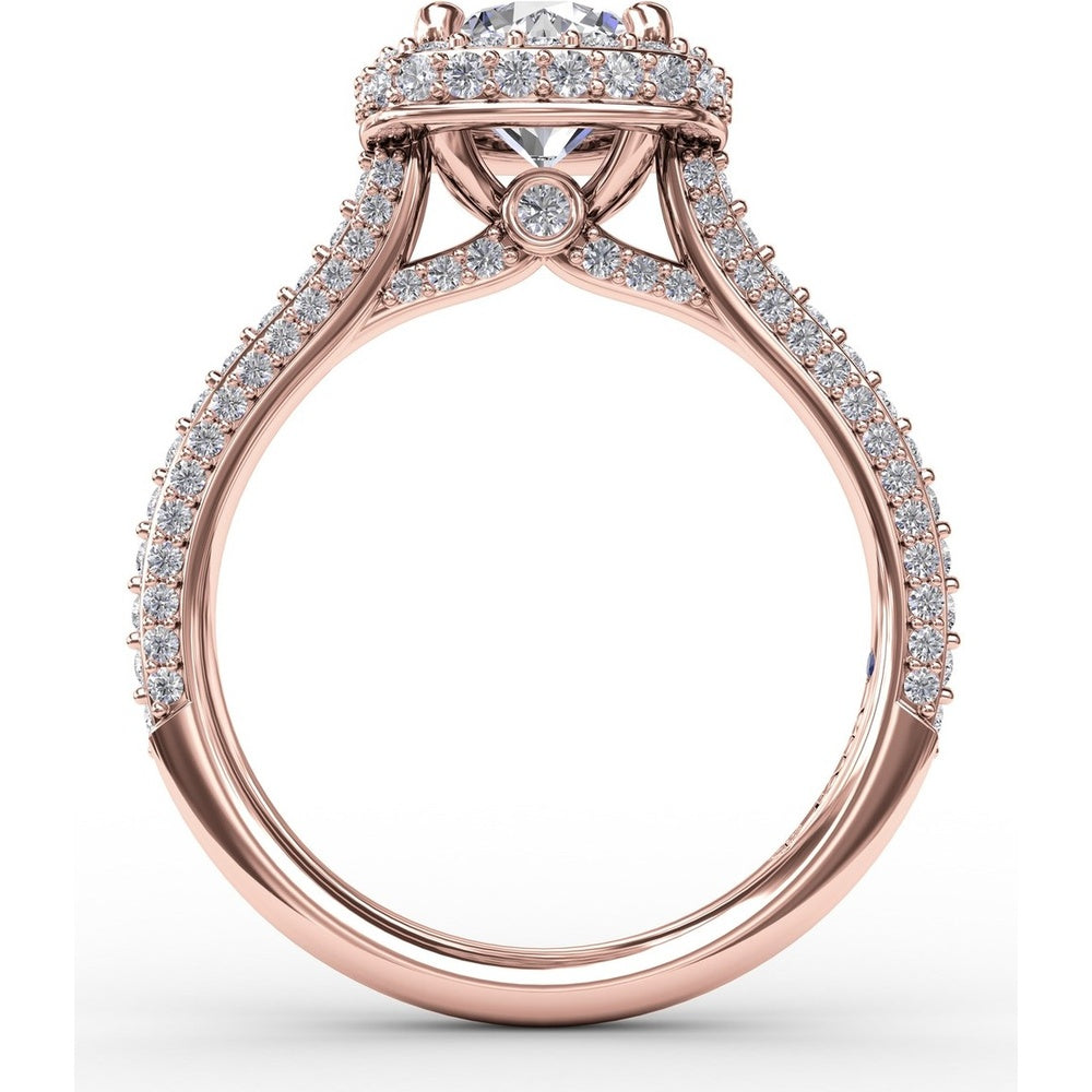 Cushion-Shaped Waterfall Halo Engagement Ring Setting with Pavé Split-Shank Band by Fana - 0.79 Carat Total Diamond Weight