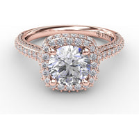 Cushion-Shaped Waterfall Halo Engagement Ring Setting with Pavé Split-Shank Band by Fana - 0.79 Carat Total Diamond Weight