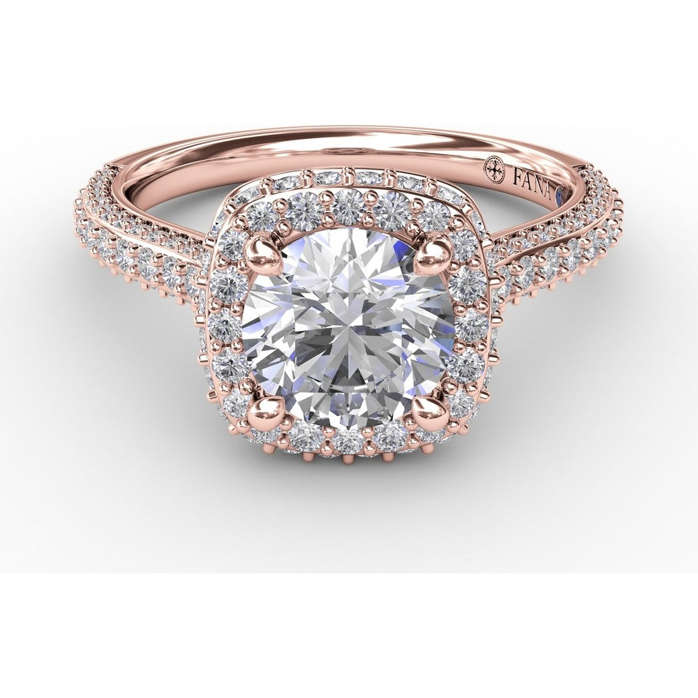 Cushion-Shaped Waterfall Halo Engagement Ring Setting with Pavé Split-Shank Band by Fana - 0.79 Carat Total Diamond Weight