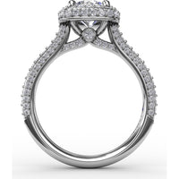 Cushion-Shaped Waterfall Halo Engagement Ring Setting with Pavé Split-Shank Band by Fana - 0.79 Carat Total Diamond Weight