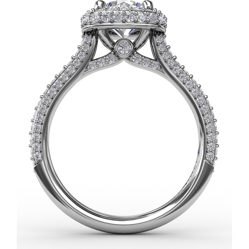 Cushion-Shaped Waterfall Halo Engagement Ring Setting with Pavé Split-Shank Band by Fana - 0.79 Carat Total Diamond Weight