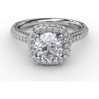 Cushion-Shaped Waterfall Halo Engagement Ring Setting with Pavé Split-Shank Band by Fana - 0.79 Carat Total Diamond Weight