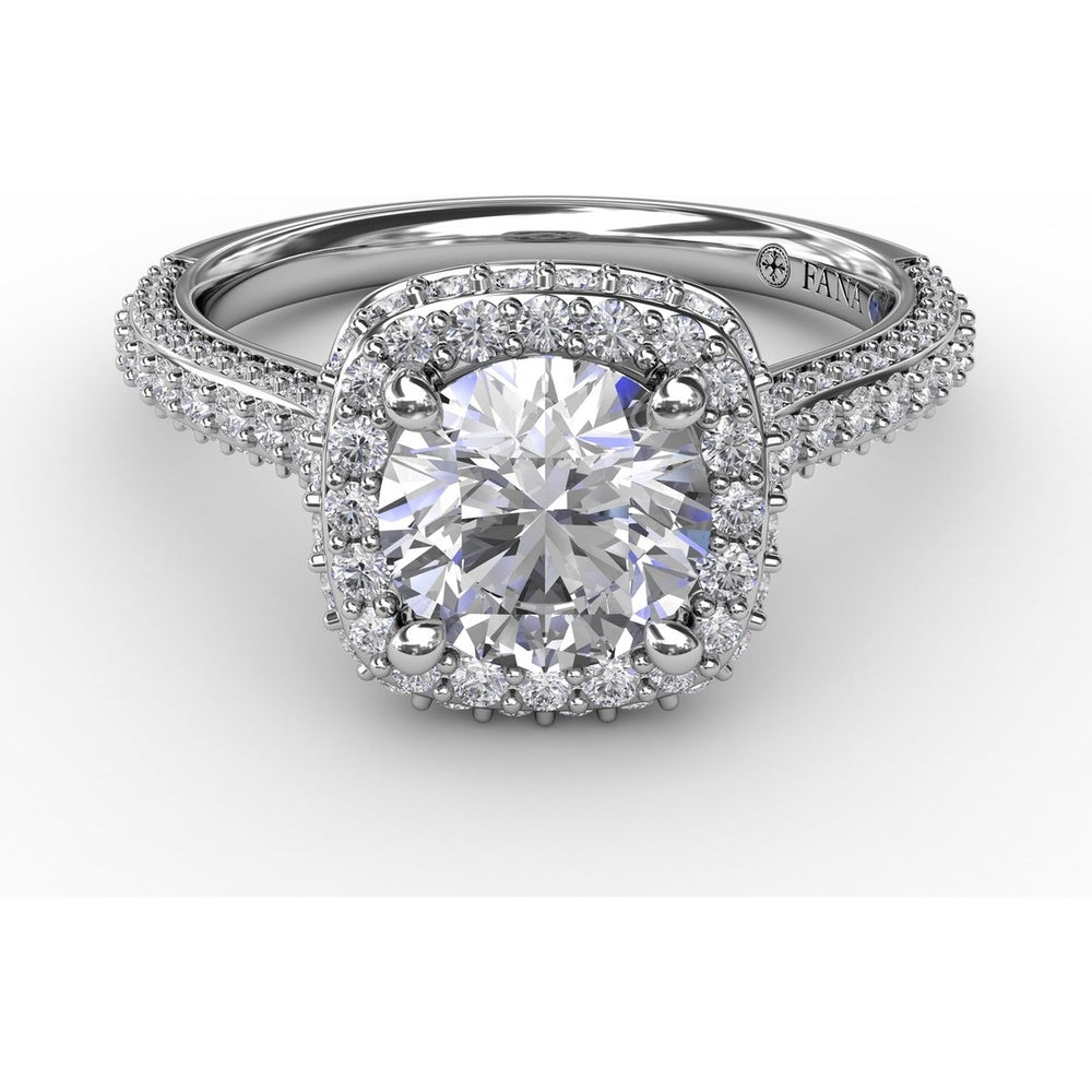 Cushion-Shaped Waterfall Halo Engagement Ring Setting with Pavé Split-Shank Band by Fana - 0.79 Carat Total Diamond Weight