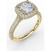 Cushion-Shaped Waterfall Halo Engagement Ring Setting with Pavé Split-Shank Band by Fana - 0.79 Carat Total Diamond Weight