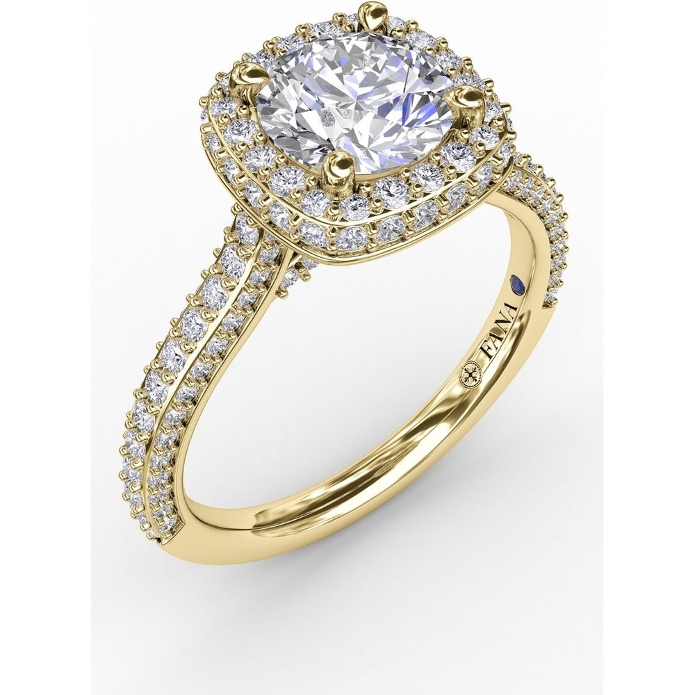 Cushion-Shaped Waterfall Halo Engagement Ring Setting with Pavé Split-Shank Band by Fana - 0.79 Carat Total Diamond Weight