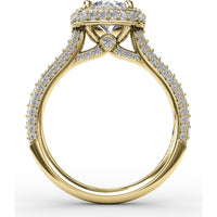 Cushion-Shaped Waterfall Halo Engagement Ring Setting with Pavé Split-Shank Band by Fana - 0.79 Carat Total Diamond Weight