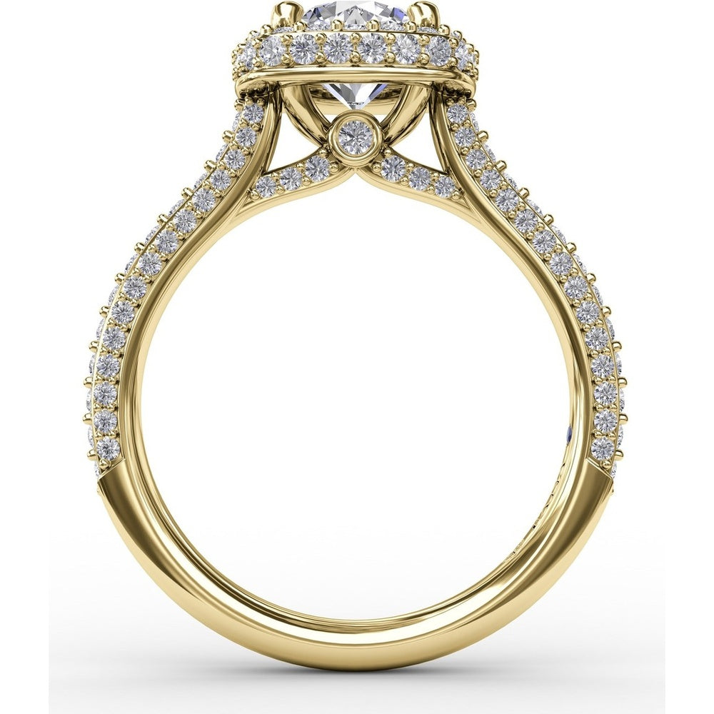 Cushion-Shaped Waterfall Halo Engagement Ring Setting with Pavé Split-Shank Band by Fana - 0.79 Carat Total Diamond Weight