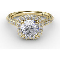 Cushion-Shaped Waterfall Halo Engagement Ring Setting with Pavé Split-Shank Band by Fana - 0.79 Carat Total Diamond Weight