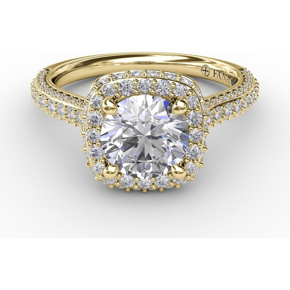 Cushion-Shaped Waterfall Halo Engagement Ring Setting with Pavé Split-Shank Band by Fana - 0.79 Carat Total Diamond Weight