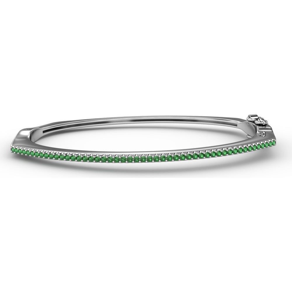 Cutting Edge Bangle with Prong Set Round Emeralds and Pavé Diamond Accent by Fana - 0.74 Carat Total Gemstone Weight