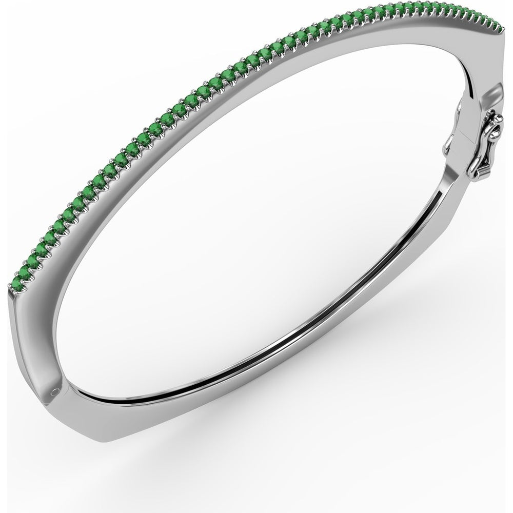 Cutting Edge Bangle with Prong Set Round Emeralds and Pavé Diamond Accent by Fana - 0.74 Carat Total Gemstone Weight