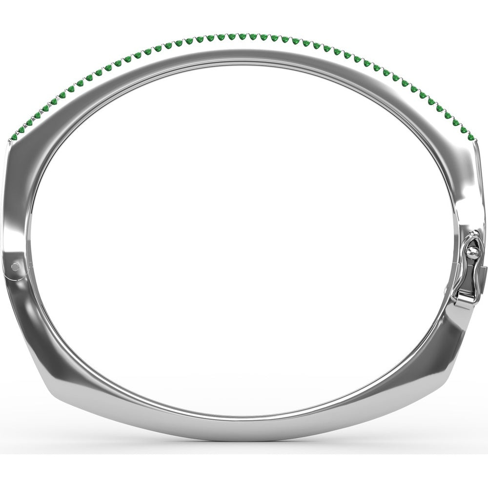 Cutting Edge Bangle with Prong Set Round Emeralds and Pavé Diamond Accent by Fana - 0.74 Carat Total Gemstone Weight
