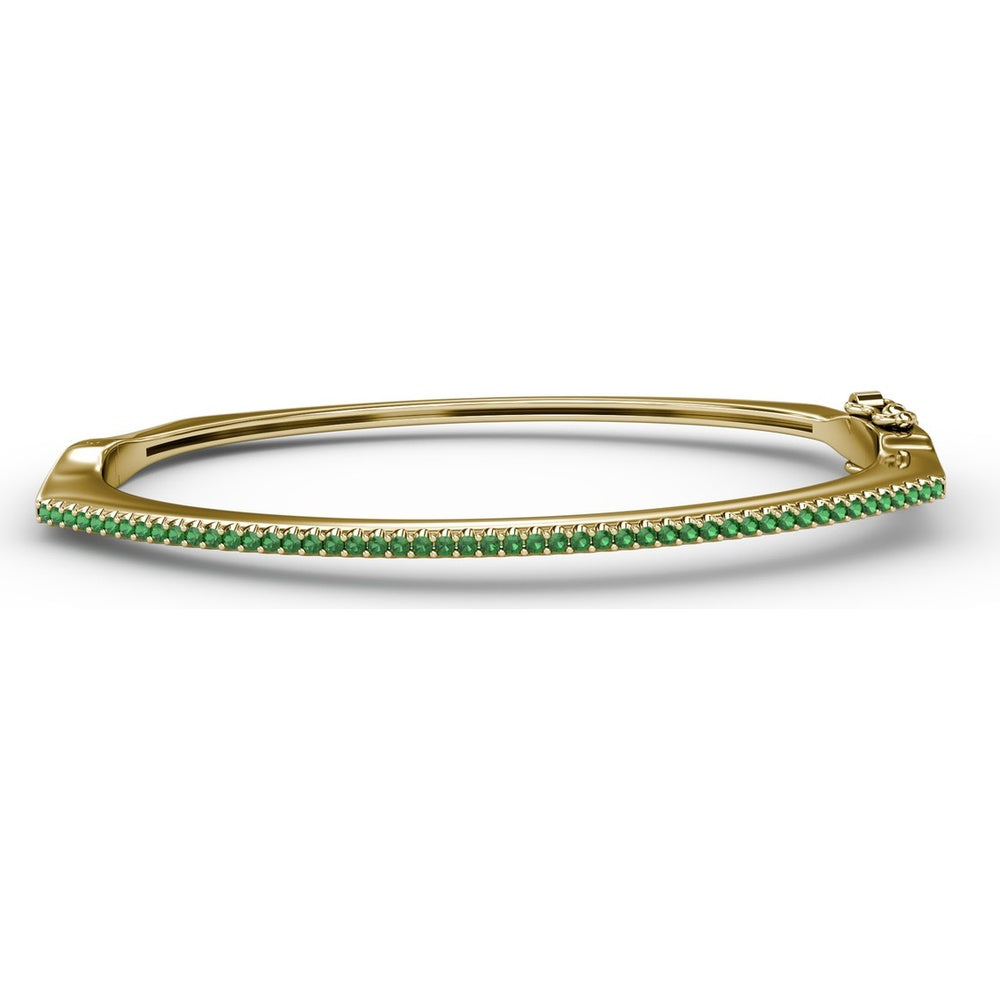 Cutting Edge Bangle with Prong Set Round Emeralds and Pavé Diamond Accent by Fana - 0.74 Carat Total Gemstone Weight