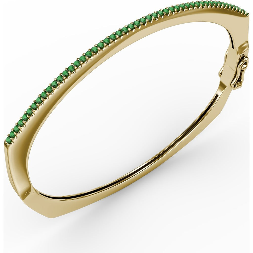 Cutting Edge Bangle with Prong Set Round Emeralds and Pavé Diamond Accent by Fana - 0.74 Carat Total Gemstone Weight