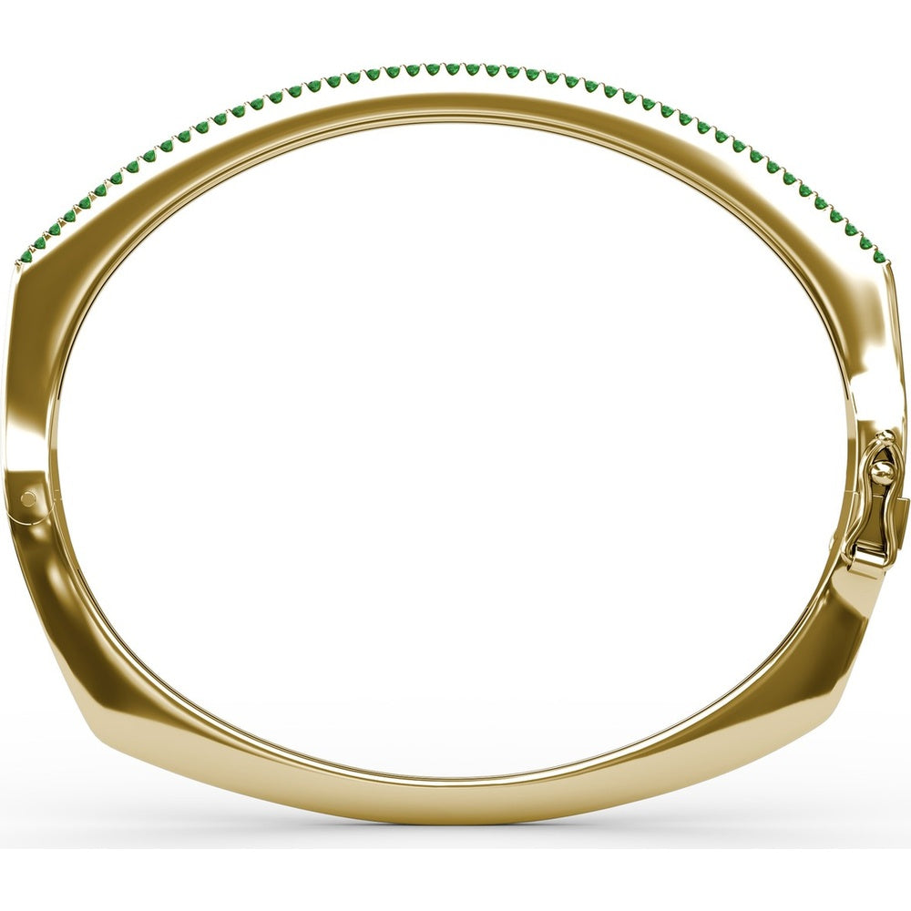 Cutting Edge Bangle with Prong Set Round Emeralds and Pavé Diamond Accent by Fana - 0.74 Carat Total Gemstone Weight
