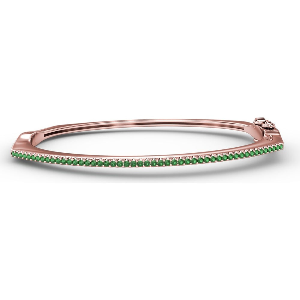 Cutting Edge Bangle with Prong Set Round Emeralds and Pavé Diamond Accent by Fana - 0.74 Carat Total Gemstone Weight