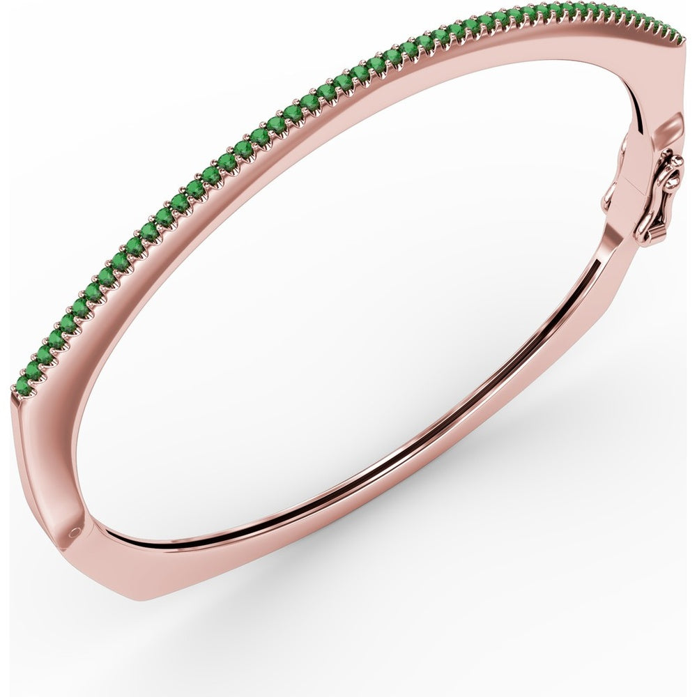 Cutting Edge Bangle with Prong Set Round Emeralds and Pavé Diamond Accent by Fana - 0.74 Carat Total Gemstone Weight