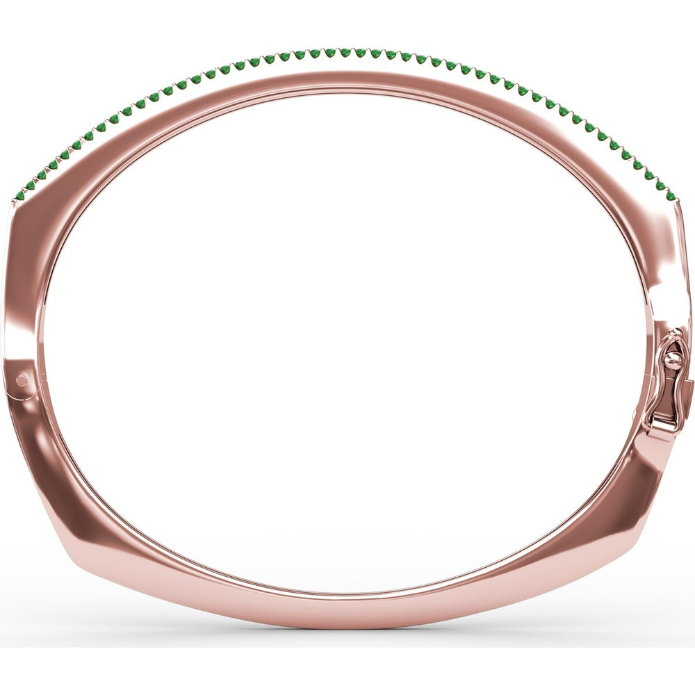Cutting Edge Bangle with Prong Set Round Emeralds and Pavé Diamond Accent by Fana - 0.74 Carat Total Gemstone Weight