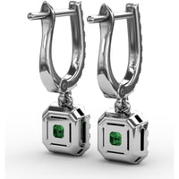 Dangle Earrings with Cushion Cut Emerald and Pavé Diamond Halo by Fana - 0.80 Carat Total Gemstone Weight
