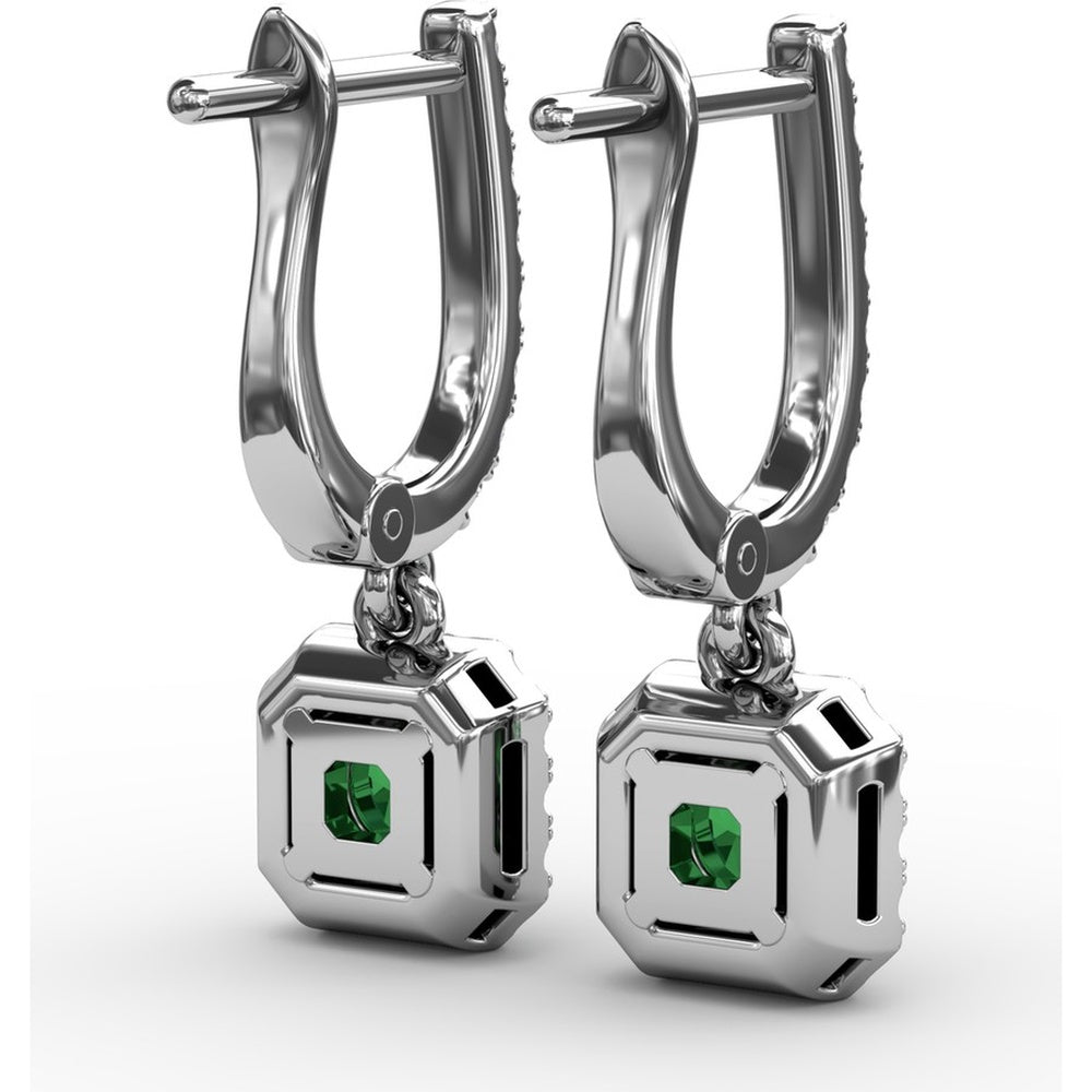 Dangle Earrings with Cushion Cut Emerald and Pavé Diamond Halo by Fana - 0.80 Carat Total Gemstone Weight