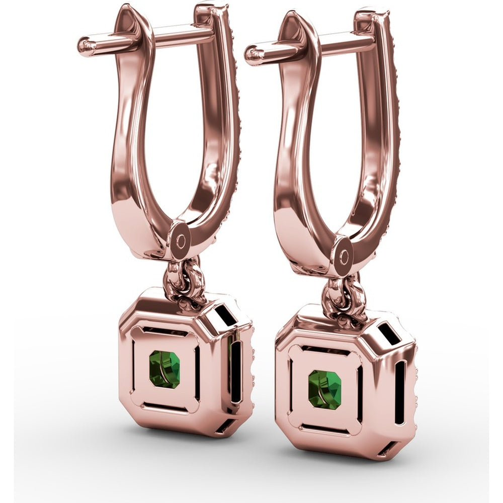 Dangle Earrings with Cushion Cut Emerald and Pavé Diamond Halo by Fana - 0.80 Carat Total Gemstone Weight