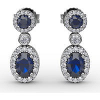 Dangle Earrings with Oval and Round Sapphires and Diamond Halos by Fana - 2.01 Carat Total Gemstone Weight