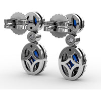 Dangle Earrings with Oval and Round Sapphires and Diamond Halos by Fana - 2.01 Carat Total Gemstone Weight