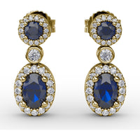 Dangle Earrings with Oval and Round Sapphires and Diamond Halos by Fana - 2.01 Carat Total Gemstone Weight