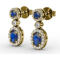 Dangle Earrings with Oval and Round Sapphires and Diamond Halos by Fana - 2.01 Carat Total Gemstone Weight