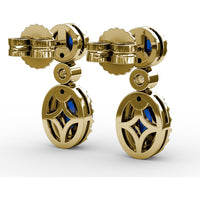 Dangle Earrings with Oval and Round Sapphires and Diamond Halos by Fana - 2.01 Carat Total Gemstone Weight