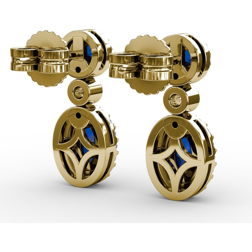 Dangle Earrings with Oval and Round Sapphires and Diamond Halos by Fana - 2.01 Carat Total Gemstone Weight