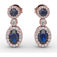 Dangle Earrings with Oval and Round Sapphires and Diamond Halos by Fana - 2.01 Carat Total Gemstone Weight