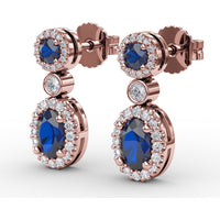 Dangle Earrings with Oval and Round Sapphires and Diamond Halos by Fana - 2.01 Carat Total Gemstone Weight