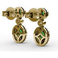 Dangle Earrings with Round and Oval Emerald and Diamond Halo Settings by Fana - 1.57 Carat Total Gemstone Weight
