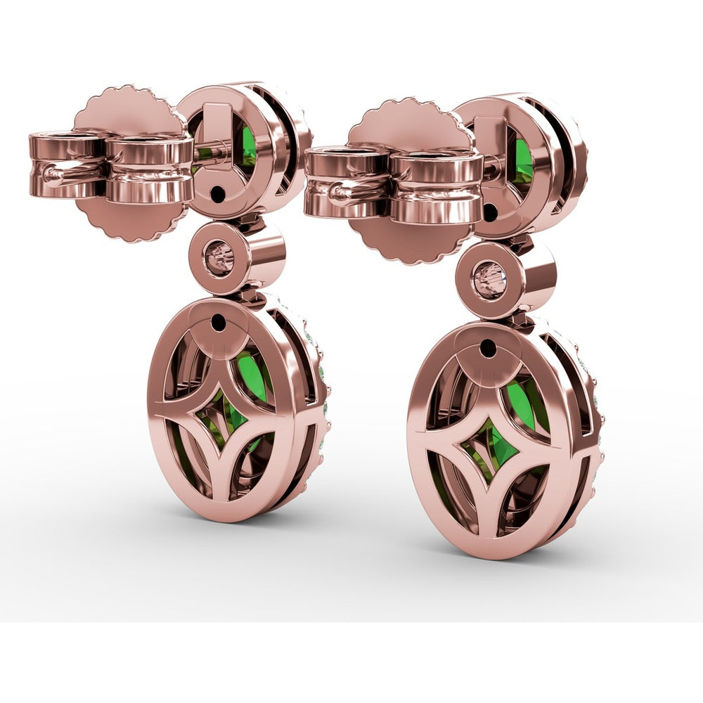 Dangle Earrings with Round and Oval Emerald and Diamond Halo Settings by Fana - 1.57 Carat Total Gemstone Weight