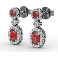 Dangle Earrings with Ruby and Diamond Halos by Fana - 2.01 Carat Total Gemstone Weight
