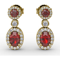 Dangle Earrings with Ruby and Diamond Halos by Fana - 2.01 Carat Total Gemstone Weight