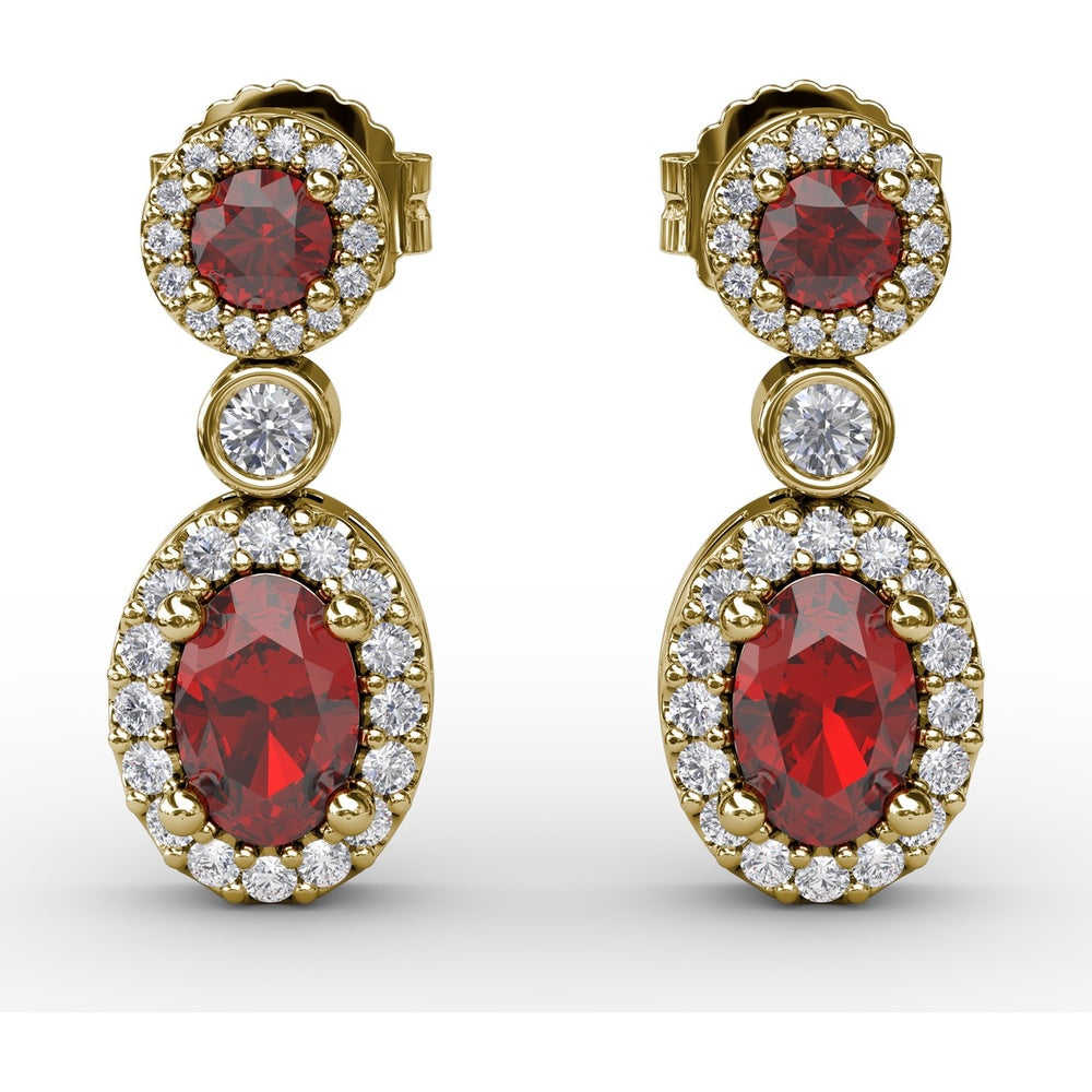 Dangle Earrings with Ruby and Diamond Halos by Fana - 2.01 Carat Total Gemstone Weight