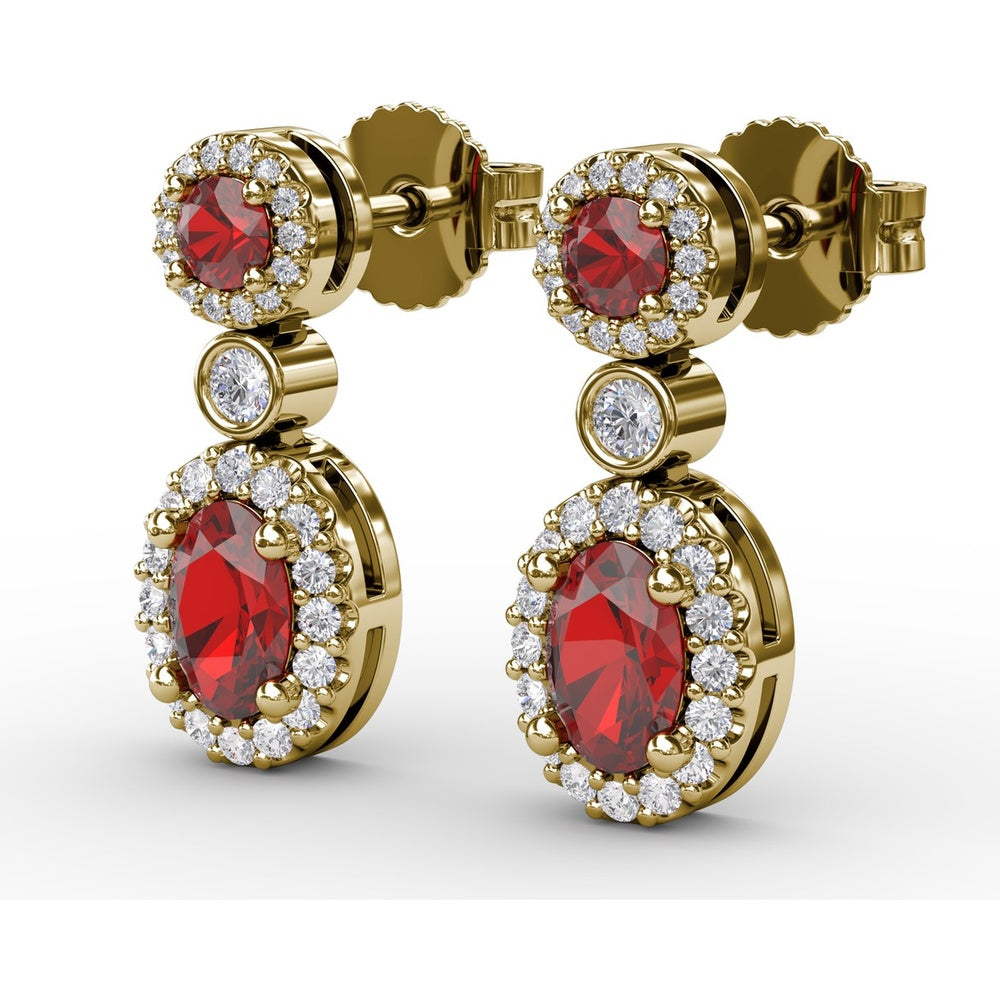 Dangle Earrings with Ruby and Diamond Halos by Fana - 2.01 Carat Total Gemstone Weight