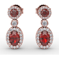 Dangle Earrings with Ruby and Diamond Halos by Fana - 2.01 Carat Total Gemstone Weight