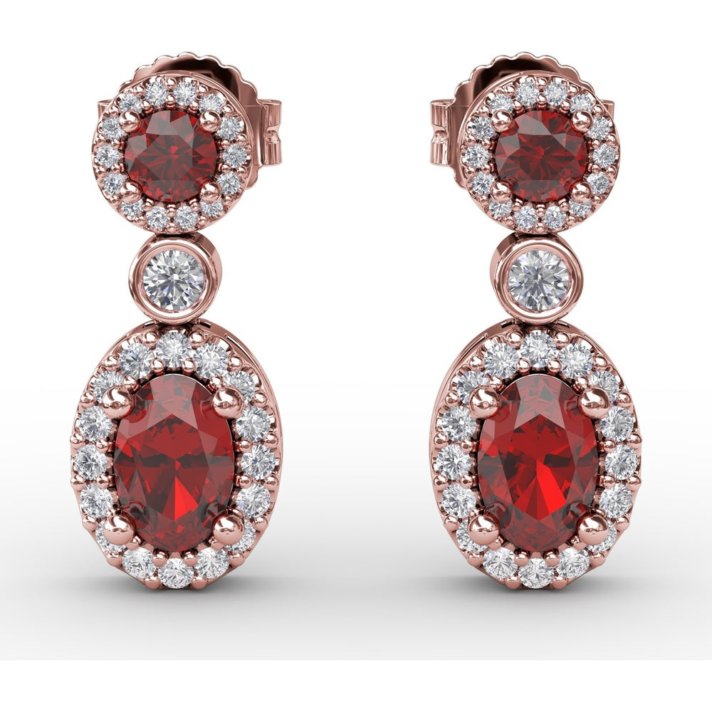 Dangle Earrings with Ruby and Diamond Halos by Fana - 2.01 Carat Total Gemstone Weight