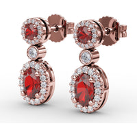 Dangle Earrings with Ruby and Diamond Halos by Fana - 2.01 Carat Total Gemstone Weight