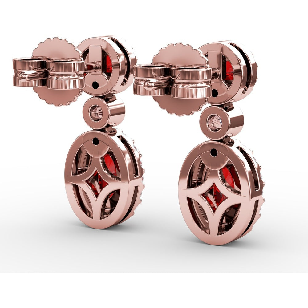 Dangle Earrings with Ruby and Diamond Halos by Fana - 2.01 Carat Total Gemstone Weight